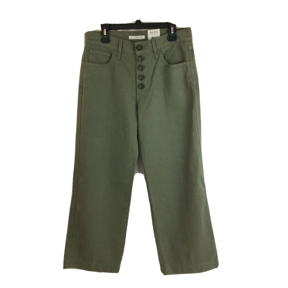 Lucky Brand Womens Size 02/26 Mid Rise Crop Wide Leg Pants Army Green Button Fly